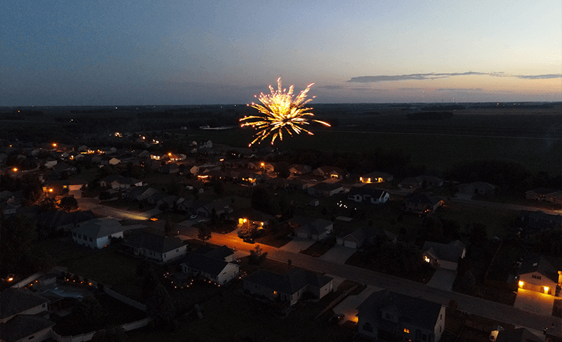 An arial photograph of a firework taken by drone