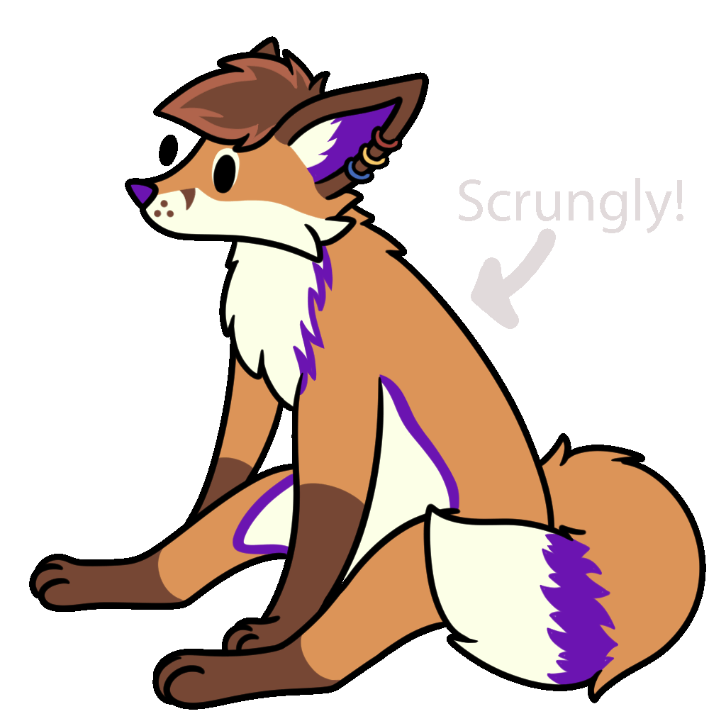 A crudely drawn MochaFox sits, looking head empty. A flashing arrow points at him, calling him scrungly.
